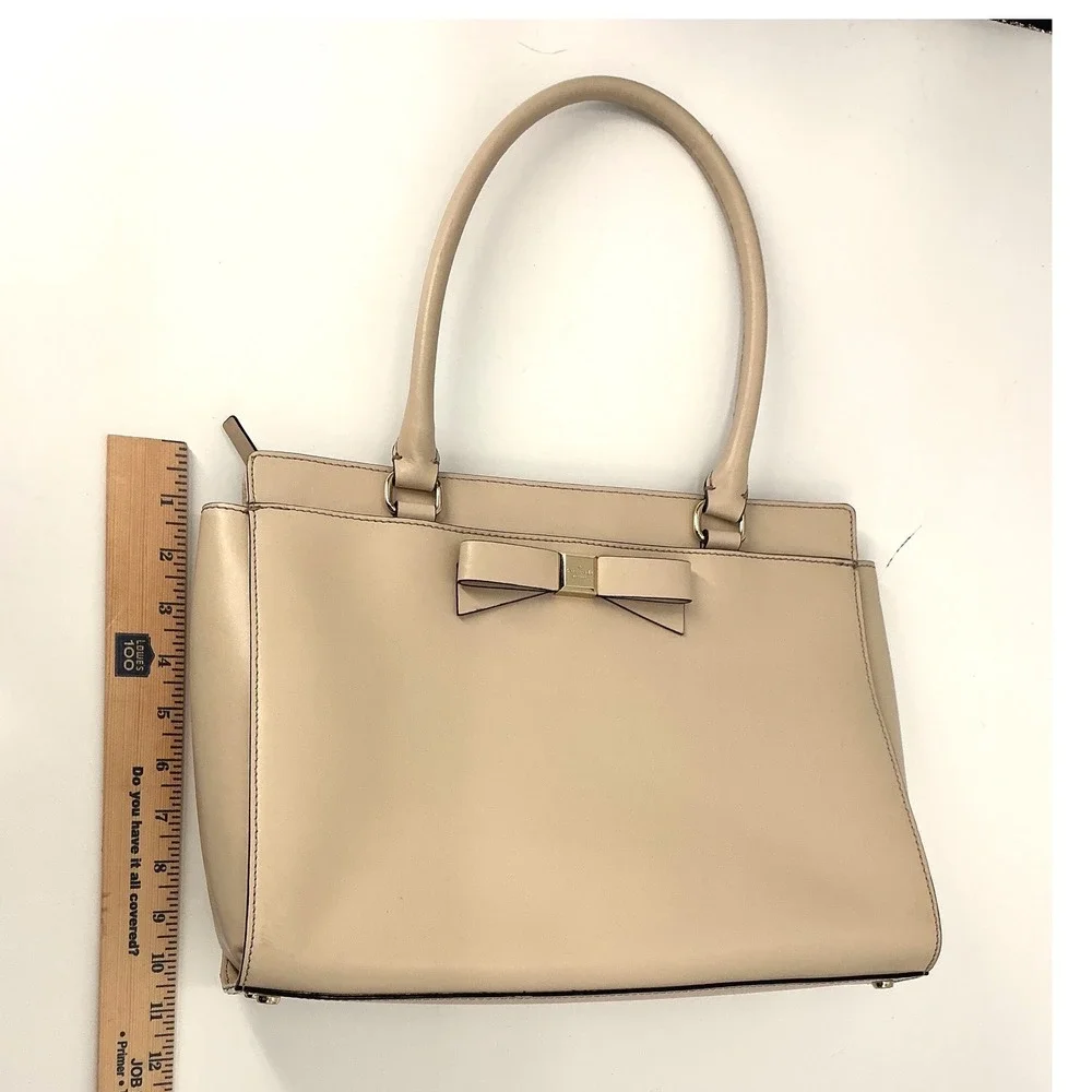 Kate Spade Bow Tote Beige Saffiano Leather Bag Salmon Interior‎ Large